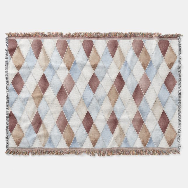Pretty Blue Cream Tan Brown Diamonds   Throw Blanket (Front)