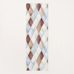 Pretty Blue Cream Tan Brown Diamonds Yoga Mat