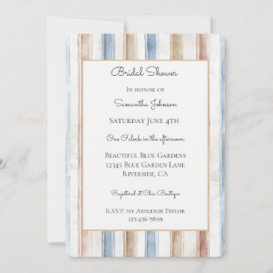 Pretty Blue Cream Tan Stripes Bridal Shower Invitation