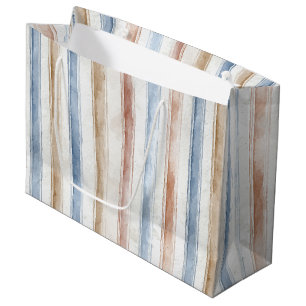 Pretty Blue Cream Tan Stripes Wedding Large Gift Bag