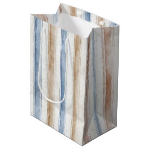 Pretty Blue Cream Tan Stripes Wedding Medium Gift Bag
