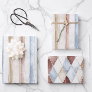 Pretty Blue Cream Tan Stripes Wedding Wrapping Paper Sheet
