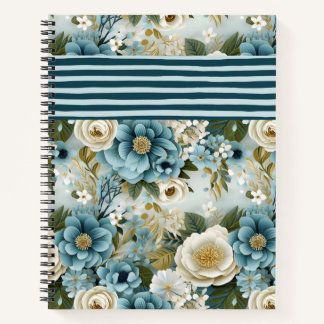 PRETTY BLUE & CREAM WATERCOLOR FLOWERS NOTEBOOK