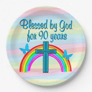 PRETTY BLUE CROSS 90TH BIRTHDAY PAPER PLATES