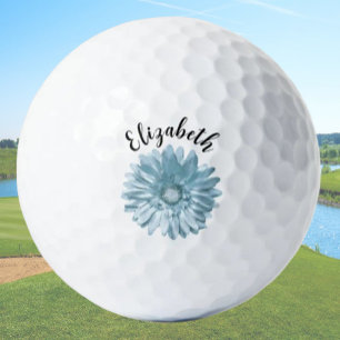 Pretty blue daisy flower custom name ladies golf balls