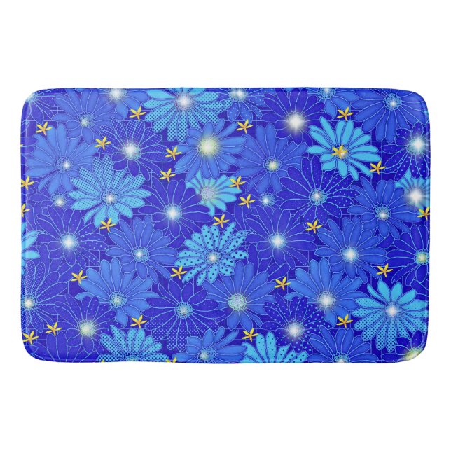 Pretty Blue Daisy Pattern  Bath Mat (Front)