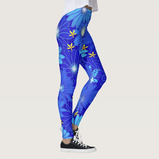 Pretty Blue Daisy Pattern Leggings (Right)