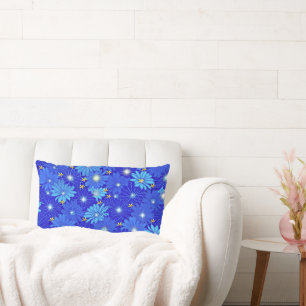 Pretty Blue Daisy Pattern Lumbar Cushion