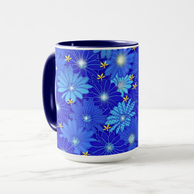 Pretty Blue Daisy Pattern  Mug (Front Left)