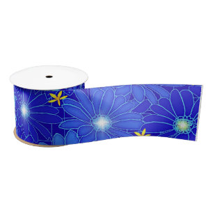 Pretty Blue Daisy Pattern Satin Ribbon