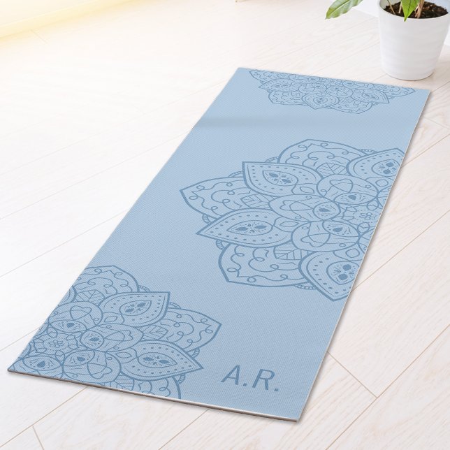 Pretty Blue Decorative Modern Mandala And Initials Yoga Mat (Creator Uploaded)