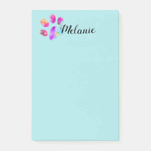 pretty blue dog lovers paw print add text custom post-it notes (Front)