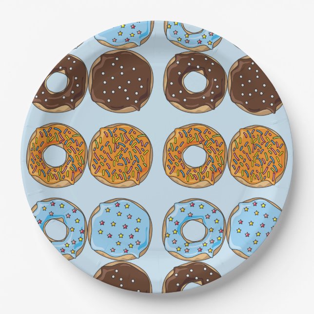 Pretty Blue Doughnuts Pattern Paper Plate (Front)