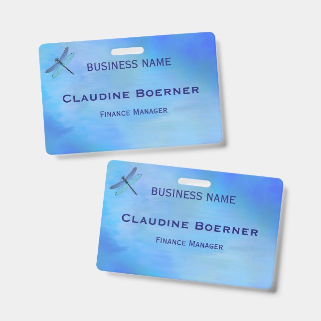Pretty Blue Dragonfly Business Artist Crafter  ID Badge (Front & Back)
