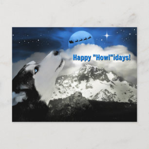 Pretty Blue Eyed Husky Happy Holidays Postcards