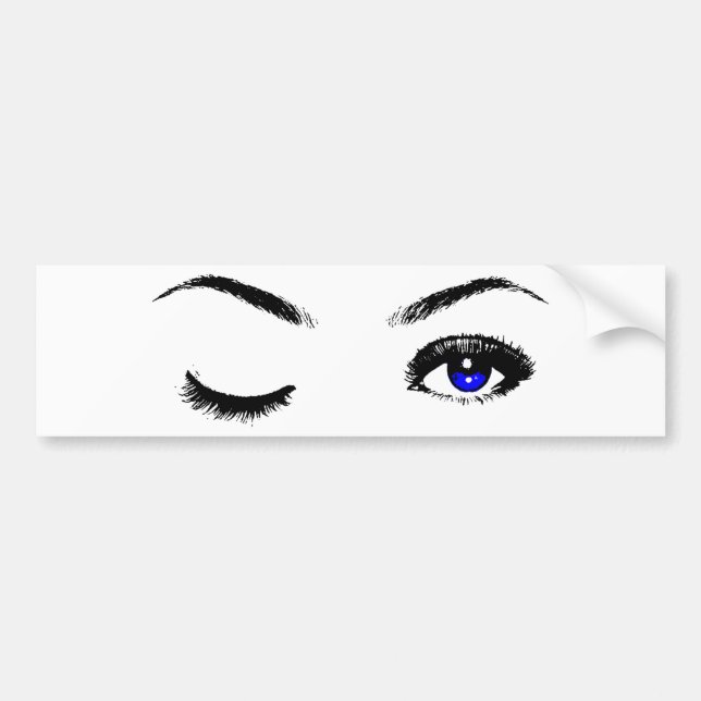 Pretty Blue Eyes Winking Bumper Sticker (Front)