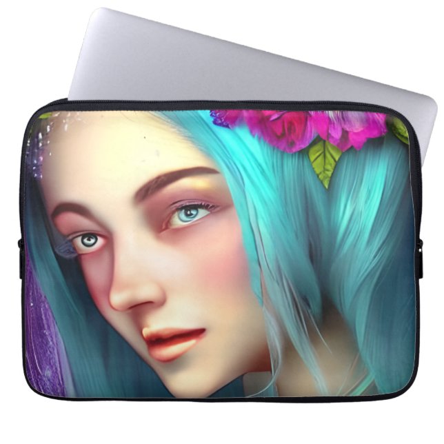 Pretty Blue Fairy Tale Ethereal Art Laptop Sleeve (Front)
