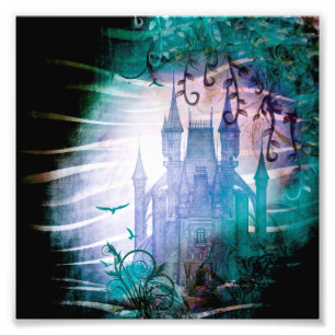 Pretty Blue Fairy Tale Fantasy Garden Castle Photo Print