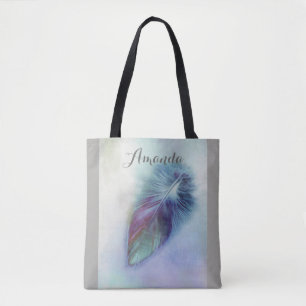 pretty blue feather art custom tote bag