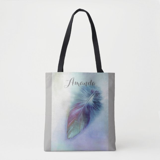 pretty blue feather art  custom tote bag (Front)
