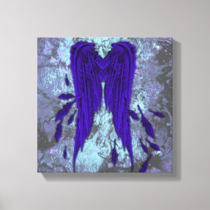 Pretty Blue Feathers Angel Wings Grunge Design Canvas Print