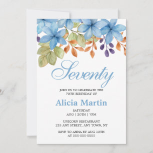 Pretty Blue Flora Greenery Any Age Birthday Invitation