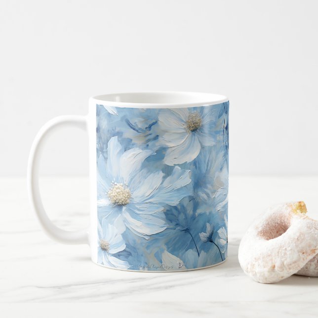 Pretty Blue Floral Art Mug  (With Donut)
