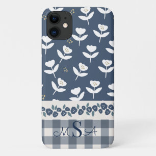 Pretty Blue Floral Farmhouse Pattern Monogram iPhone 11 Case