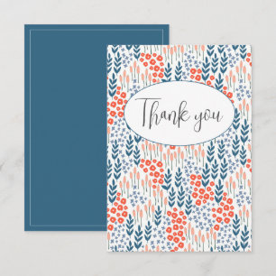Pretty Blue Floral Flat Thank You Card