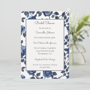 Pretty Blue Floral Gardens Bridal Shower Invitation