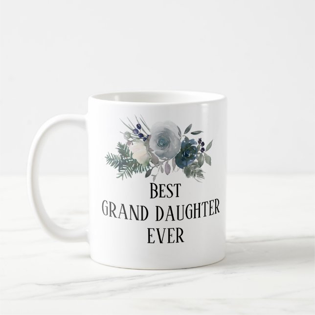 Pretty Blue floral Monogrammed best granddaughter  Coffee Mug (Left)
