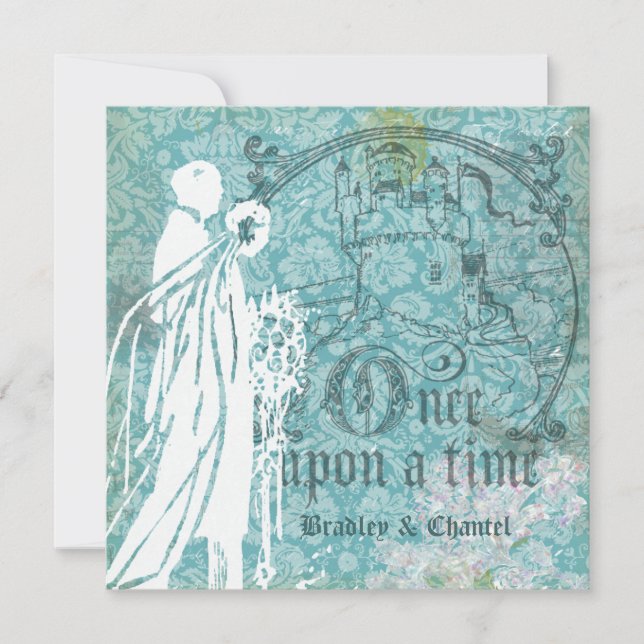 Pretty Blue Floral Once Upon a Time Wedding Invite (Front)