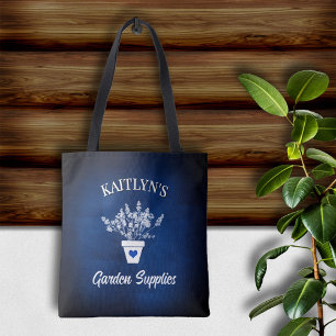 Pretty Blue & Floral Personalized Tote Bag
