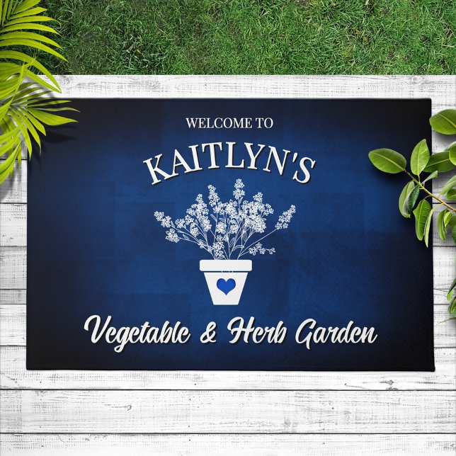 Pretty Blue & Floral Personalized Welcome Doormat (Creator Uploaded)