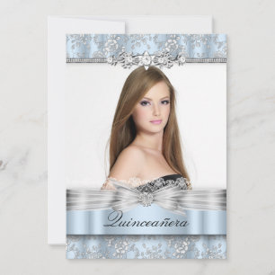 Pretty Blue Floral Photo Quinceanera Invitation