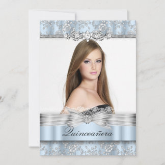 Pretty Blue Floral Photo Quinceanera Invitation