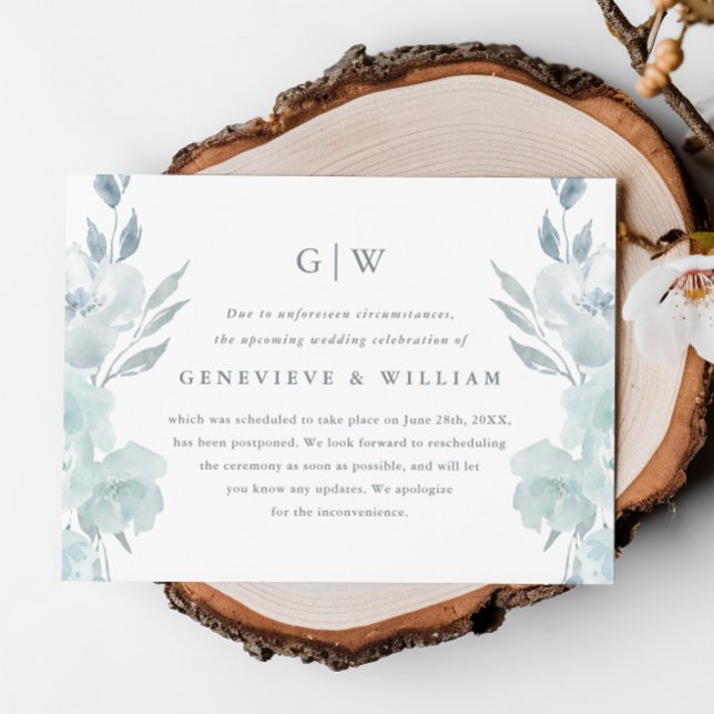 Pretty Blue Floral Photo Wedding Postponement (Creator Uploaded)