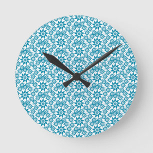 Pretty Blue Floral Round Clock