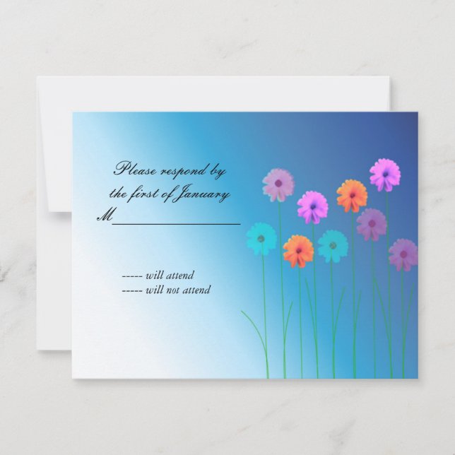 Pretty Blue Floral RSVP Reply Card (Front)