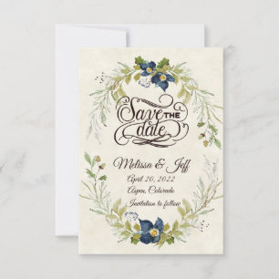 Pretty blue floral save the date