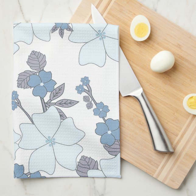 Pretty Blue Floral Tea Towel (Quarter Fold)