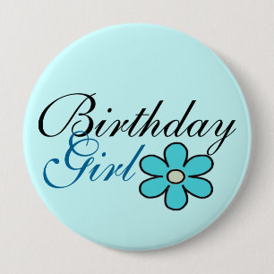 Pretty Blue Flower Birthday Girl Big Button