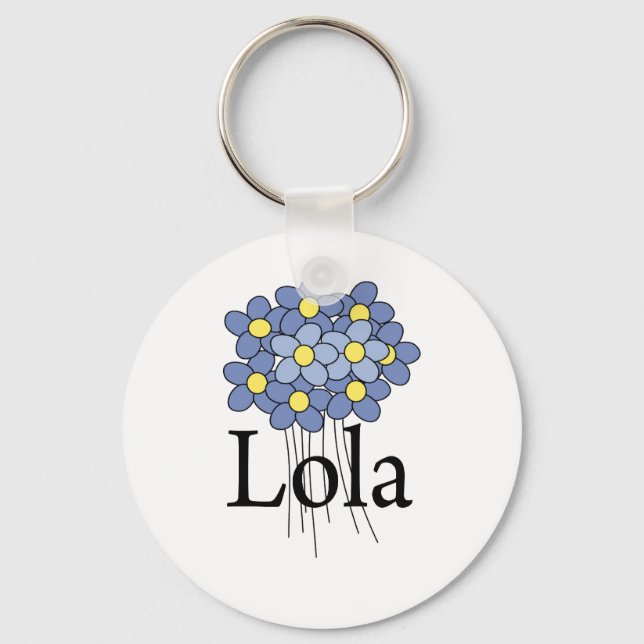 Pretty Blue Flower Lola T-shirt Key Ring (Front)