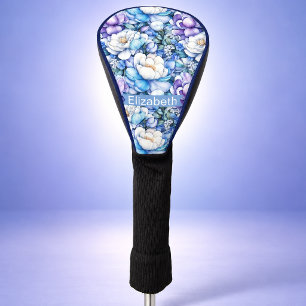 Pretty Blue Flower Patterned and Personalised Golf Head Cover