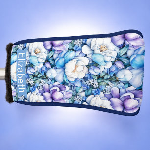 Pretty Blue Flower Patterned and Personalised Golf Head Cover