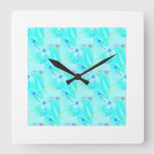 Pretty Blue Flower Square Wall Clock