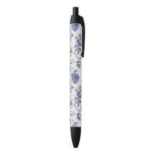 Pretty Blue Flowers Black Ink Pen