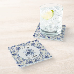 Pretty Blue Flowers Glass Coaster