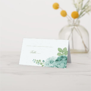 pretty blue flowers green leaves botanical place card