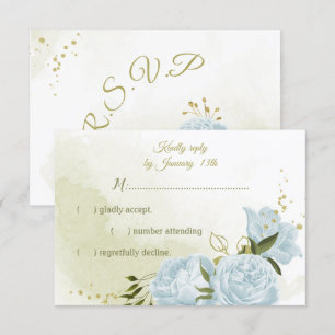 pretty blue flowers green leaves botanical RSVP card